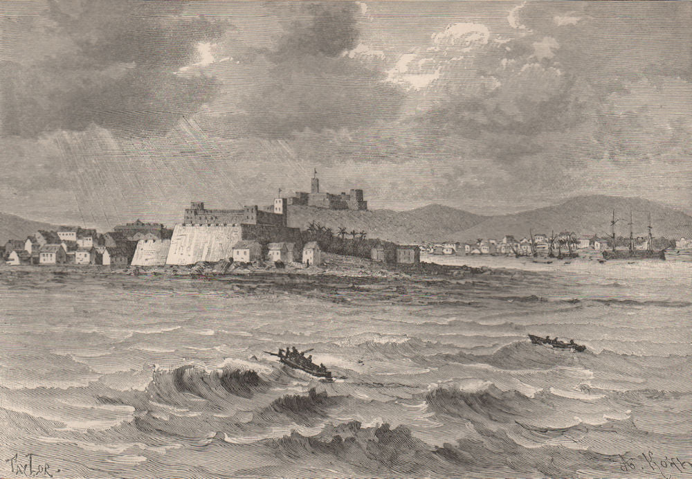 General view of Elmina. Ghana. Upper Guinea 1885 old antique print picture
